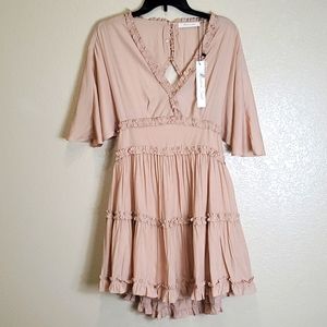 Mustard Seed Flutter Sleeve Tiered Mini Dress Size Medium Baby Doll